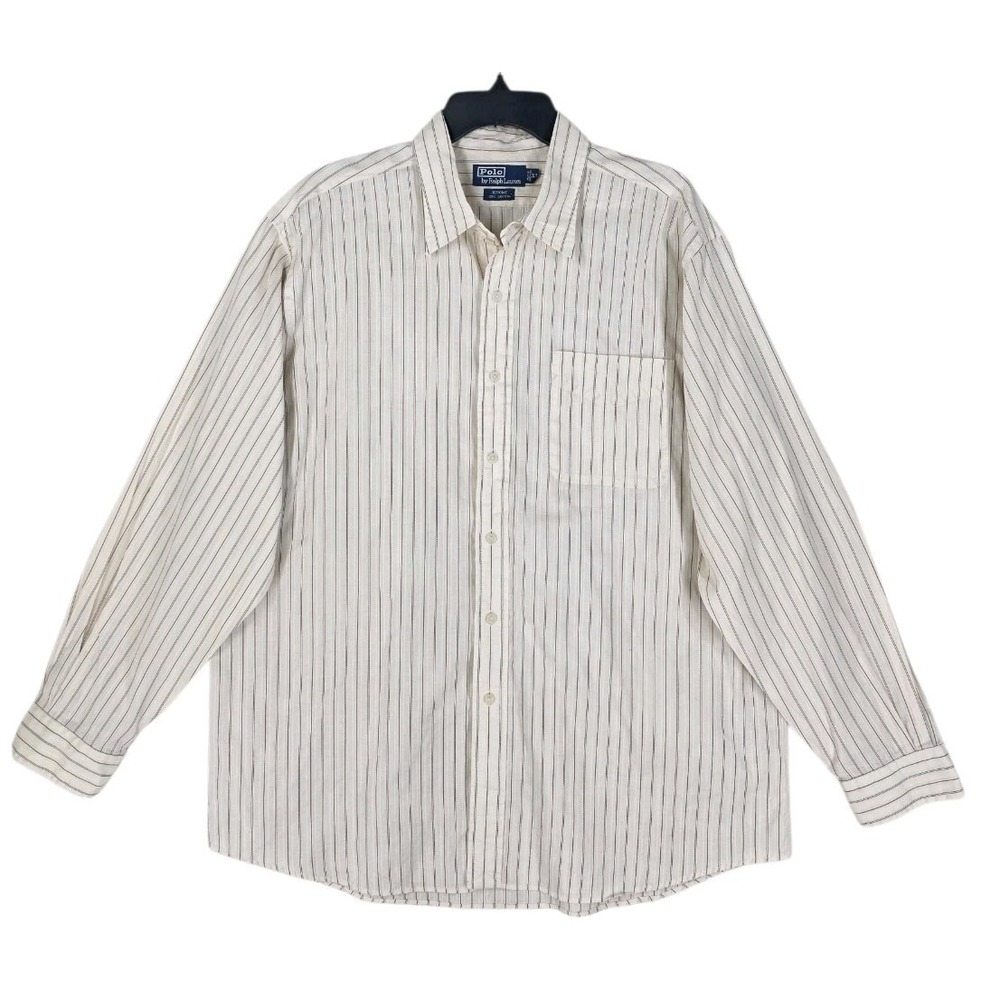 Vtg Polo Ralph Lauren Jerome Dress Shirt Mens XL Ivory White Pin Stripe Textured